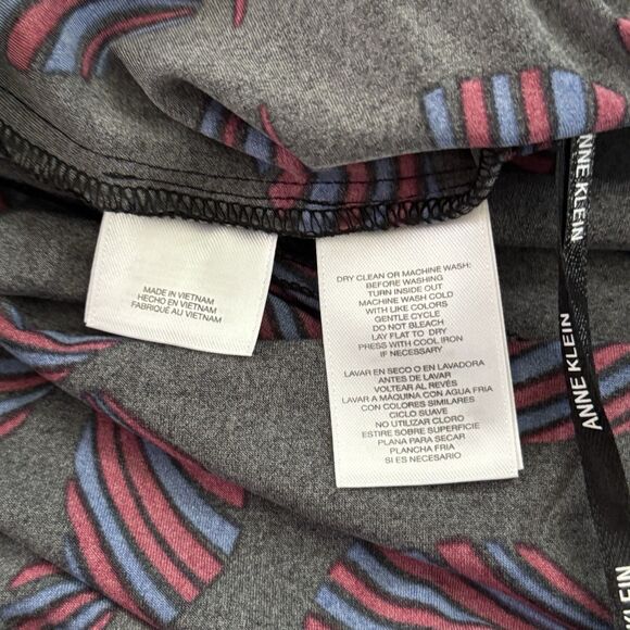 Anne Klein Leaves Fan Pattern Pullover Tunic Black Blouse Top Size Medium - Picture 5 of 11